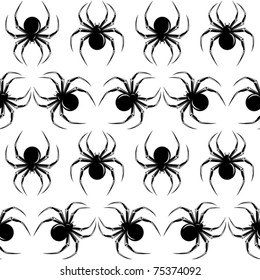 Halloween seamless  with black  spiders on the white background