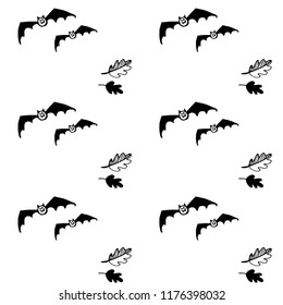 Halloween seamless black and white vector pattern with bats and leaves. Good for packaging design, halloween packaging paper, thematical background.