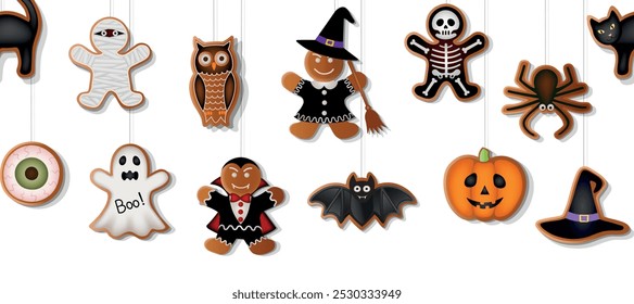 halloween seamless border with gingerbread cookies