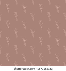 Halloween seamless creepy pattern with skeleton hands. Beige tones creepy artwork. Graphic design for wrapping paper and fabric textures. Vector Illustration.