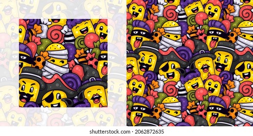 Halloween seamless doodle pattern family members dressed up for halloween | Pattern swatch included