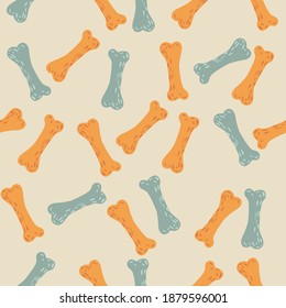Halloween seamless doodle pattern with horror blue and yellow bone ornament. Spooky print. Vector illustration for seasonal textile prints, fabric, banners, backdrops and wallpapers.
