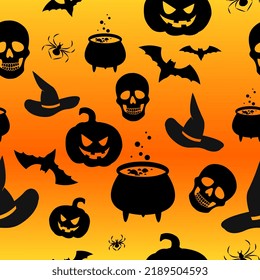 Halloween seamless doodle pattern. Halloween sticker icons set. Happy Halloween patches collection. 