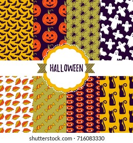 Halloween seamless doodle vector patterns decorative colorful collection