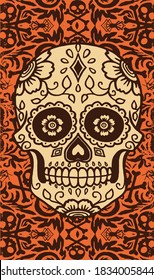 Halloween Seamless floral Skull party Poster, Vector holiday illustration for Day of the dead or Halloween.