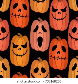 Halloween seamless funny pattern with pumpkins. October vector colorful background.Textile texture