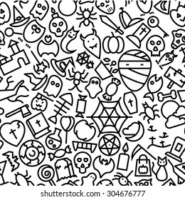 Halloween Seamless Hand Drawn Outline Icon Pattern 