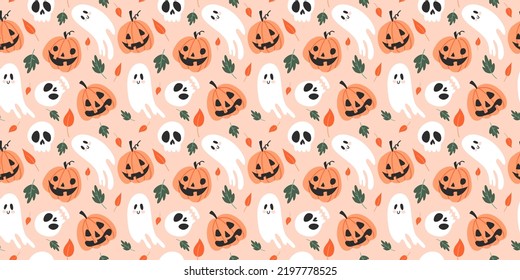 Halloween seamless hand drawn pattern.Vector spooky background