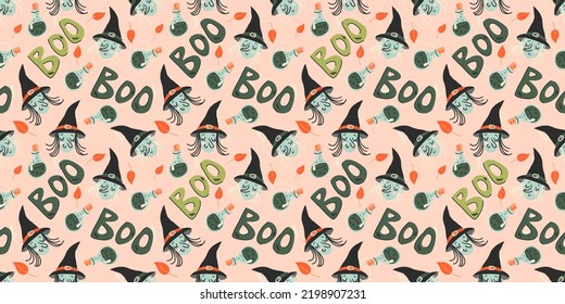 Halloween seamless hand drawn pattern.Vector spooky background