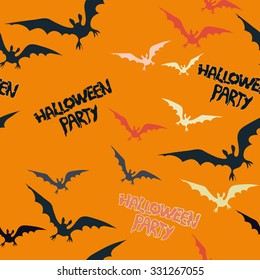 Halloween seamless hand drawn texture with bats and letterings