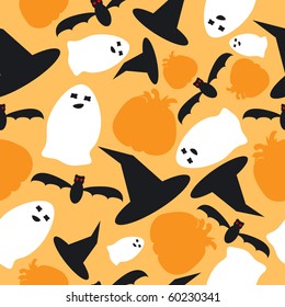 Halloween seamless from hat, pumpkin, bat and ghost
