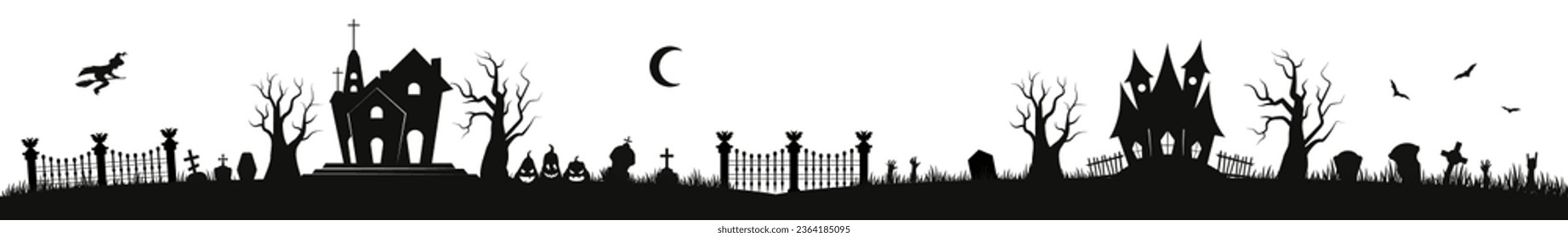 Halloween seamless panorama with halloween silhouette background