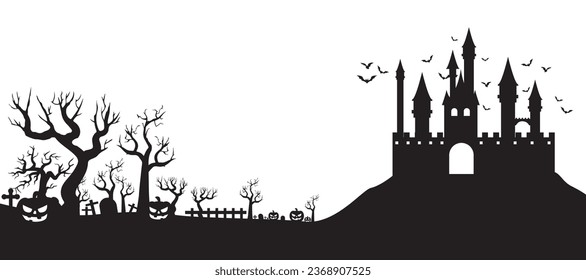 halloween seamless panoramas with halloween silhouette of apocalypse,halloween silhouettes  vector illustration