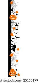 Halloween seamless patern with spiders, pumpkins and scary objects. Vertical border, vector illustration.