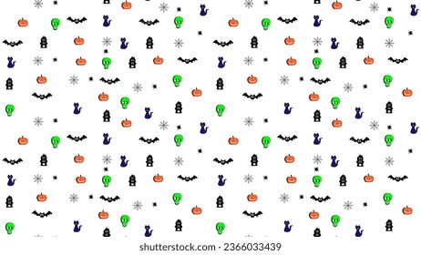 Halloween seamless patter with vector background, gift wrapper, pattern print, pumpkin cat bat spider web skull