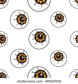Halloween seamless pattern with all-seeing eye. Beautiful vector background for decoration halloween designs. Cute minimalistic art elements on white backdrop.