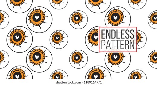Halloween seamless pattern with all-seeing eyeball. Cute vector background for decoration halloween cadrs, package paper, flyer. 