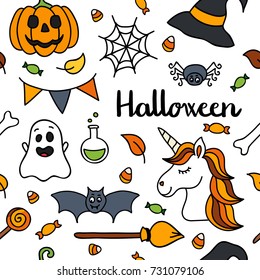 Halloween seamless pattern autumn unicorn