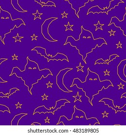 Halloween seamless pattern background. Abstract halloween sketch elements isolated on purple cover. Handmade halloween party pattern for design card, invitation, poster, banner, menu, album etc.