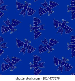 Halloween Seamless Pattern. Background with Bats and Pumpkins in Trendy Zentangle Style. Hand Drawn Texture for Halloween Decoration.