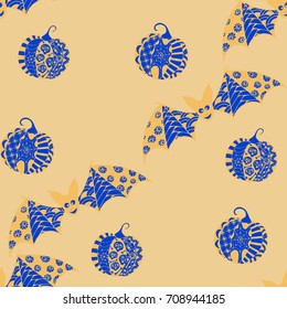 Halloween Seamless Pattern. Background with Bats and Pumpkins in Trendy Zentangle Style. Hand Drawn Seamless Texture for Halloween Decoration.