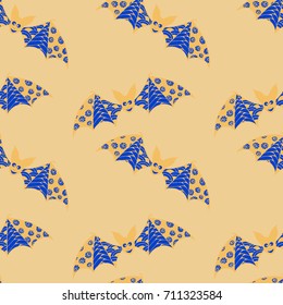 Halloween Seamless Pattern. Background with Bats and Pumpkins in Trendy Zentangle Style. Hand Drawn Seamless Texture for Halloween Decoration.