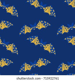 Halloween Seamless Pattern. Background with Bats and Pumpkins in Trendy Zentangle Style. Hand Drawn Seamless Texture for Halloween Decoration.