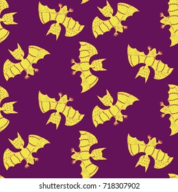 Halloween Seamless Pattern. Background with Bats and Pumpkins in Trendy Zentangle Style. Hand Drawn Seamless Texture for Halloween Decoration.