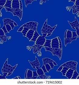 Halloween Seamless Pattern. Background with Bats in Trendy Zentangle Style. Hand Drawn Seamless Texture for Halloween Decoration.