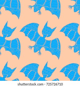 Halloween Seamless Pattern. Background with Bats and Pumpkins in Trendy Zentangle Style. Hand Drawn Seamless Texture for Halloween Decoration.