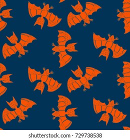 Halloween Seamless Pattern. Background with Bats and Pumpkins in Trendy Zentangle Style. Hand Drawn Seamless Texture for Halloween Decoration.