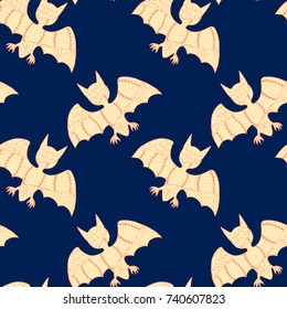 Halloween Seamless Pattern. Background with Bats and Pumpkins in Trendy Zentangle Style. Hand Drawn Seamless Texture for Halloween Decoration.