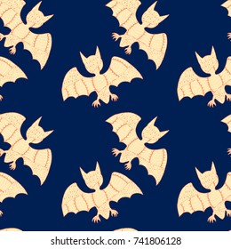 Halloween Seamless Pattern. Background with Bats and Pumpkins in Trendy Zentangle Style. Hand Drawn Seamless Texture for Halloween Decoration.