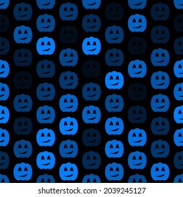 Halloween seamless pattern background. Design elements for halloween party poster. Azure blue halftone pumpkins grid seamless pattern in simple style vector illustration