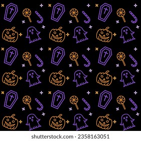 Fondo de patrón impecable de Halloween. diseño para almohadas, papel, moda, ropa, tela, envoltura de regalo. vector.