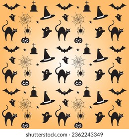 Halloween seamless pattern background design with pumpkin, ghost, skull, spider web, bats. Vector Halloween seamless pattern. Halloween vectors. 