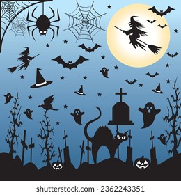 Halloween seamless pattern background design with pumpkin, ghost, skull, spider web, bats. Vector Halloween seamless pattern. Halloween vectors. 