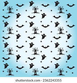 Halloween seamless pattern background design with pumpkin, ghost, skull, spider web, bats. Vector Halloween seamless pattern. Halloween vectors. 