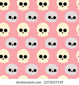 Halloween seamless pattern background design with skulls on pink background.