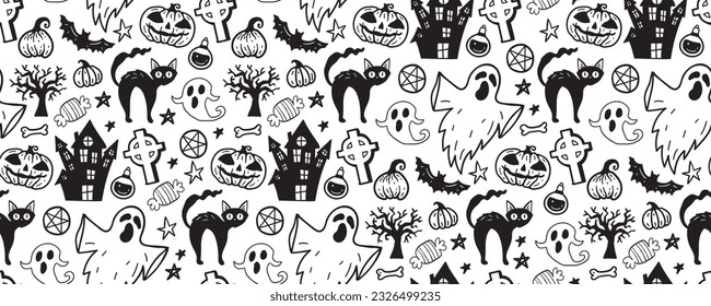 Fondo de patrón impecable de Halloween con símbolos de vacaciones