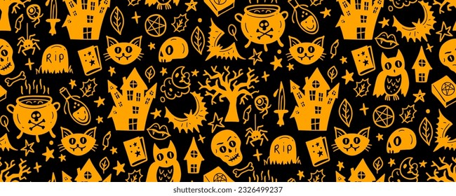 Halloween seamless pattern background with holiday symbols