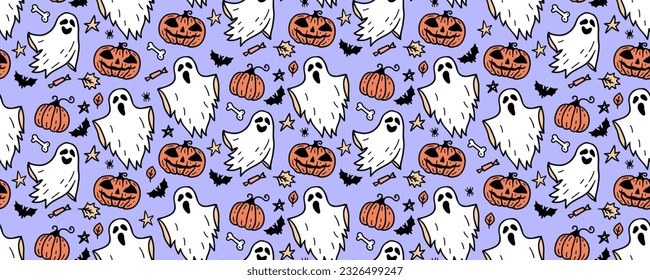 Halloween seamless pattern background with holiday symbols