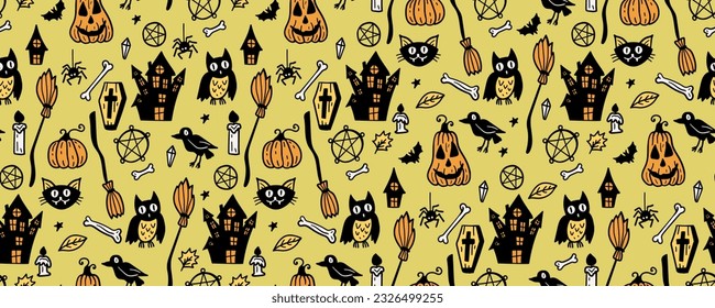 Halloween seamless pattern background with holiday symbols