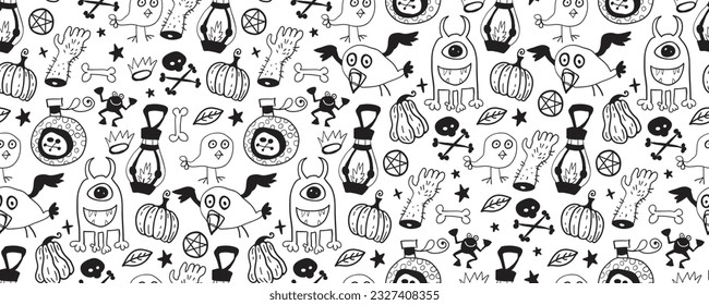 Halloween seamless pattern background with holiday symbols