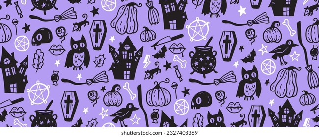 Fondo de patrón impecable de Halloween con símbolos de vacaciones