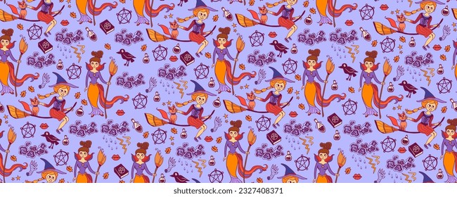 Halloween seamless pattern background with holiday symbols
