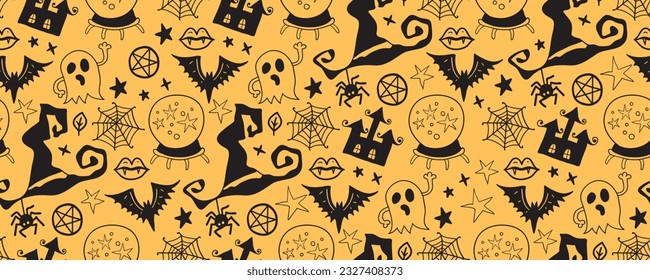 Halloween seamless pattern background with holiday symbols
