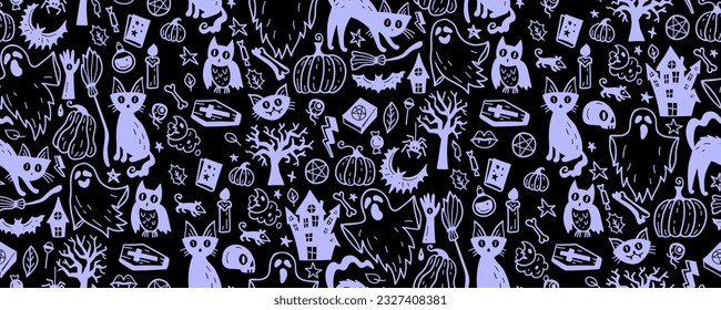 Halloween seamless pattern background with holiday symbols