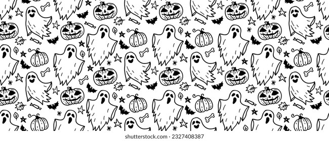 Halloween seamless pattern background with holiday symbols