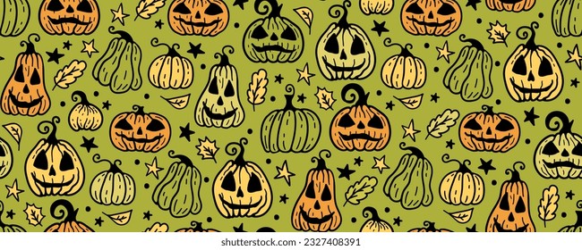 Halloween seamless pattern background with holiday symbols